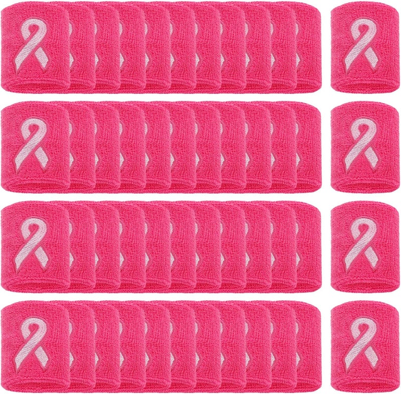 Biubee 12/24/48Pcs Breast Cancer Awareness Wristbands - Football Pink Ribbon Wristbands Bulk for Youth Men Women, Elastic Gymnastics Sports Wrist Sweatbands for Football Baseball Athletic Sports - Image 1